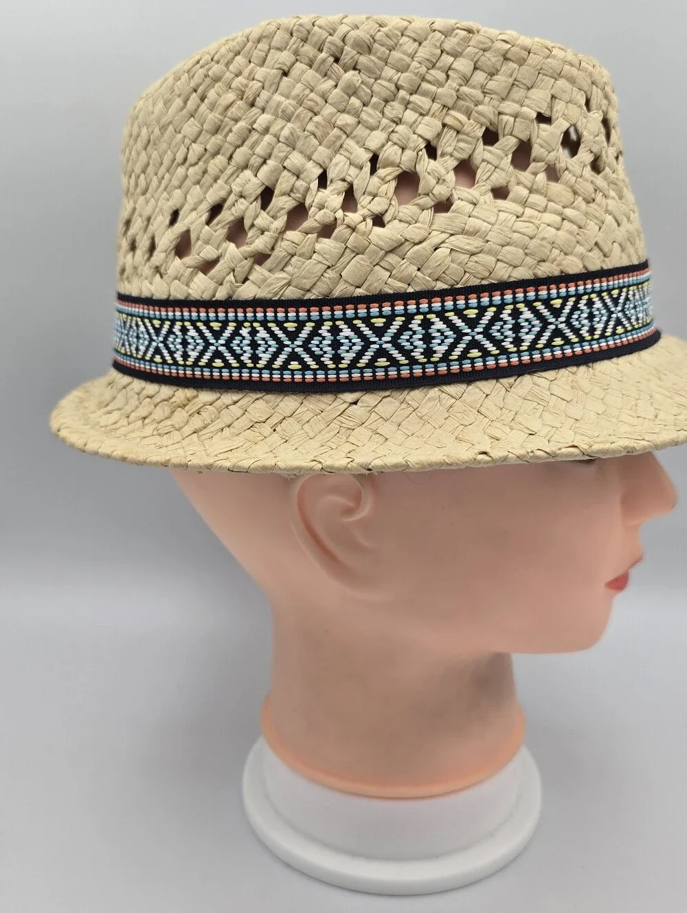 Kids Place Straw Trilby Fedora Hat Size S/M (4-7